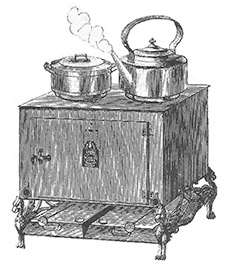 
Uncomplicated fireboxes like this one once performed double duty as wood heating appliances and cookstoves. 
